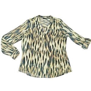 Ana Womens Top Sz M Leopard Animal Print Long Sleeve Blouse Sheer Layered Medium